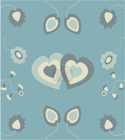 Illustration for Vector illustration of background with retro style hearts and flowers - Royalty Free Image