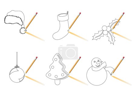 Ilustración de Garabatos de Navidad con diferentes elementos aislados sobre fondo blanco - Imagen libre de derechos