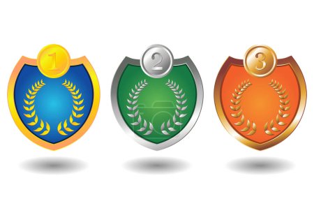 Illustration for Winner sport badges. Ornamental shields over white. - Royalty Free Image