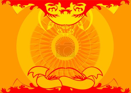 Illustration for Yellow Red Symmetry Background Ornament - Royalty Free Image