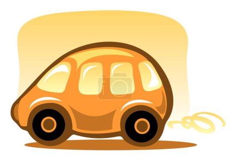 Téléchargez les illustrations : Drôle dessin animé voiture isolé sur un fond jaune. - en licence libre de droit