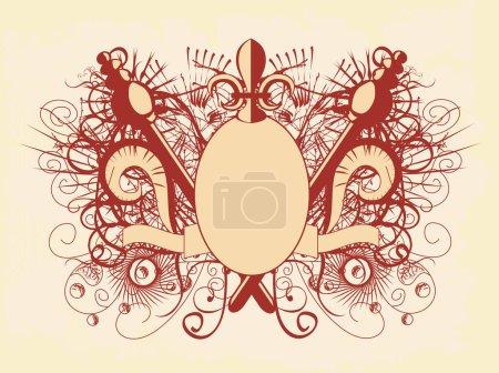 Illustration for Grunge style border with ornate decoration - Royalty Free Image