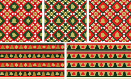 Illustration for Christmas seamless backgrounds set / wallpapers or wrapping paper or background / vector - Royalty Free Image