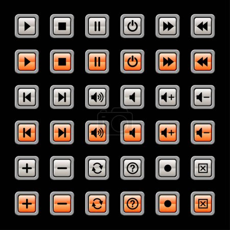 Ilustración de Iconos y símbolos del reproductor multimedia, cada uno con estados de encendido y apagado. - Imagen libre de derechos