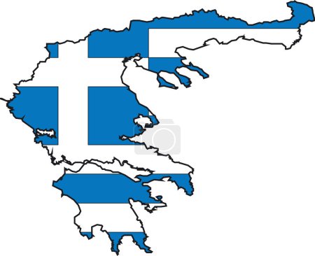 Téléchargez les illustrations : Illustration vectorielle d'une carte et d'un drapeau de Grèce - en licence libre de droit
