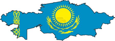 Téléchargez les illustrations : Illustration vectorielle d'une carte et d'un drapeau du Kazakstan - en licence libre de droit