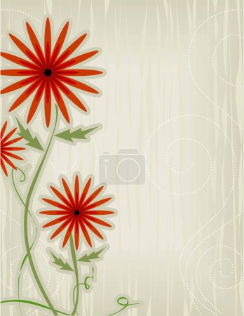 Ilustración de Motivo floral caprichoso, flores rojas y vides; archivo en capas. - Imagen libre de derechos