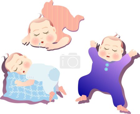 Téléchargez les illustrations : Illustration vectorielle pour un ensemble de bébé endormi - en licence libre de droit