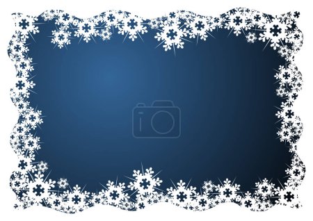 Ilustración de Marco de cristales de nieve blanco sobre fondo azul - Imagen libre de derechos