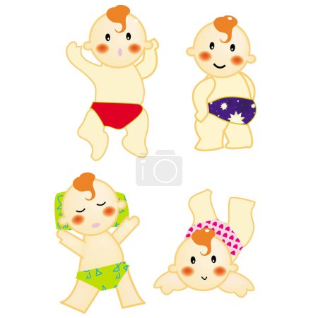 Illustration for Expression of baby: dancing, sleeping, crown, stand - Royalty Free Image