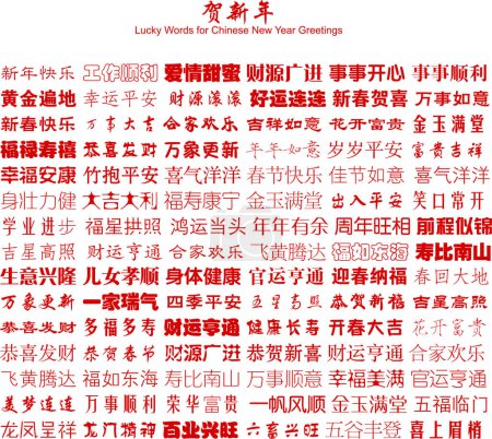 Illustration for A Lot of Lucky Words for Chinese New Year Greetings (Vector) - Royalty Free Image