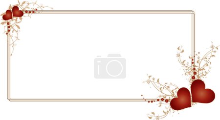 Illustration for Vector illustration of a rectangular horizontal frame adorned with red hearts and intricate floral arabesque patterns - Royalty Free Image