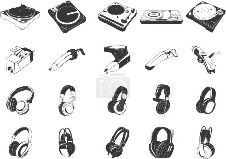 Illustration for Collection of smooth vector EPS illustrations of various musical instruments and devices - Royalty Free Image