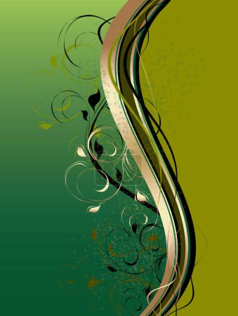 Ilustración de Fondo abstracto vectorial con onda colorida y adorno floral - Imagen libre de derechos