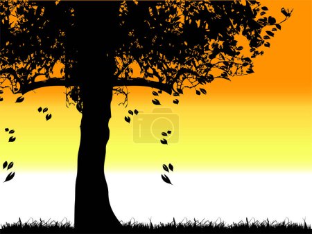 Téléchargez les illustrations : Silhouette d'arbre vieux, herbe, été - en licence libre de droit