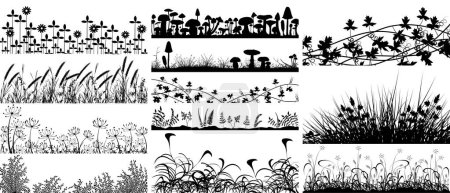 Ilustración de Conjunto de vectores editable primer plano de la vegetación y setas - Imagen libre de derechos