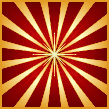 Illustration for Square starburst in shades of red and gold with a glowing centre star. Use of blends, linear gradients and global colors. - Royalty Free Image