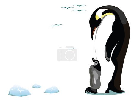 Téléchargez les illustrations : Illustration d'une mère pingouin et de sa progéniture - en licence libre de droit