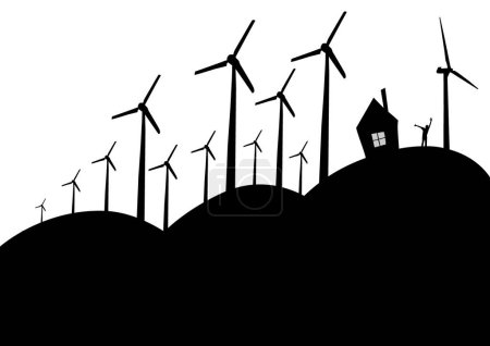 Téléchargez les illustrations : Beaucoup de silhouette d'éoliennes sur fond blanc - en licence libre de droit