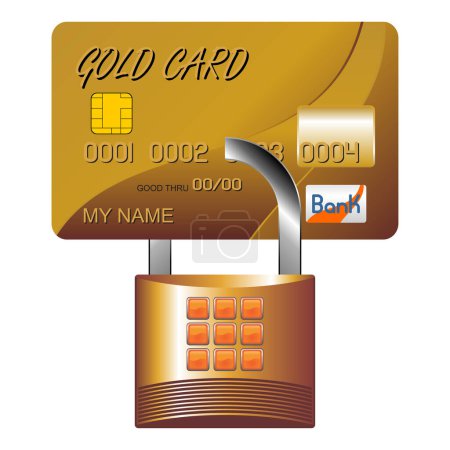 Ilustración de Tarjeta de crédito y candado sobre blanco. Compras concepto seguro. - Imagen libre de derechos