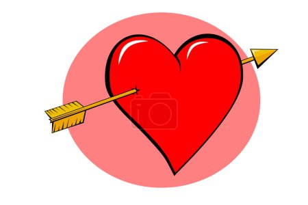 Téléchargez les illustrations : Valentin rouge avec flèche dans le cœur - en licence libre de droit