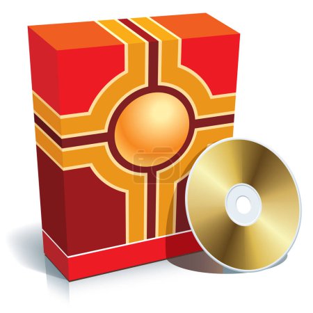 Illustration for Red blank 3d box with CD, vector. - Royalty Free Image