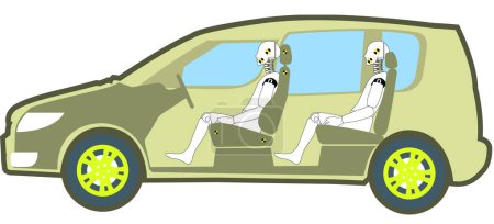 Téléchargez les illustrations : Mannequins d'essai d'accident dans la voiture d'essai - en licence libre de droit