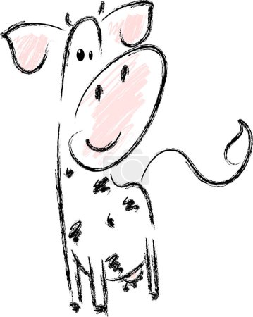 Téléchargez les illustrations : Vache heureuse, symbole de la nouvelle année 2009, illustration dessinée à la main - en licence libre de droit