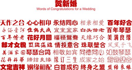Illustration for Chinese Good Words of Congratulations for a Wedding (Vector) - Royalty Free Image