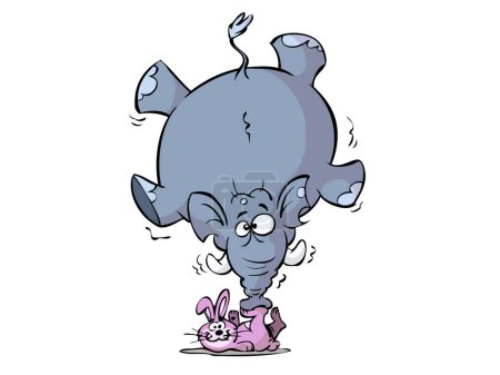 Téléchargez les illustrations : Lapin est équilibre un grand éléphant - en licence libre de droit