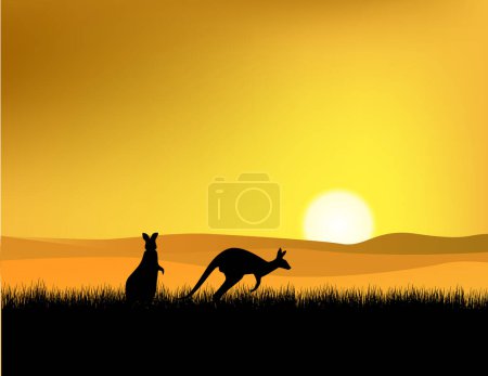 Téléchargez les illustrations : Coucher de soleil en Australie illustration - en licence libre de droit