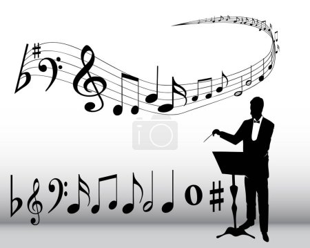 Téléchargez les illustrations : Illustration vectorielle de fond de notes de musique - en licence libre de droit