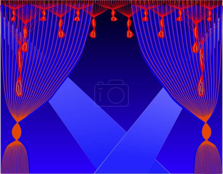 Illustration for Vector illustration of theater curtains and spotlights - Royalty Free Image