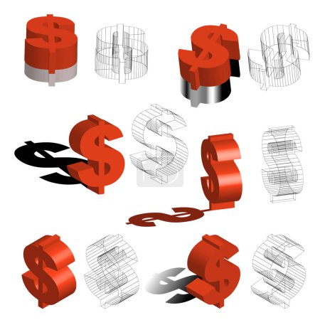 Illustration for A variety view for 3d Symbols of dollars - Royalty Free Image