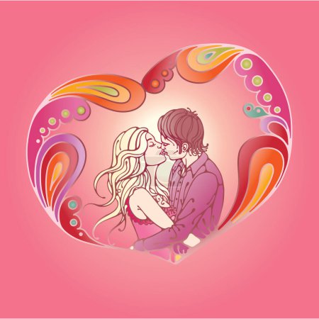 Illustration for Kissing young couple in beautiful abstract composition - Royalty Free Image