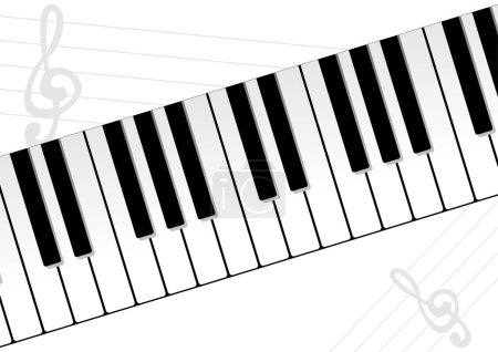 Ilustración de Teclado de piano con hoja de música sobre fondo blanco - Imagen libre de derechos