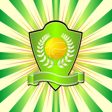 Ilustración de Tema escudo de tenis sobre fondo rayado colorido - Imagen libre de derechos