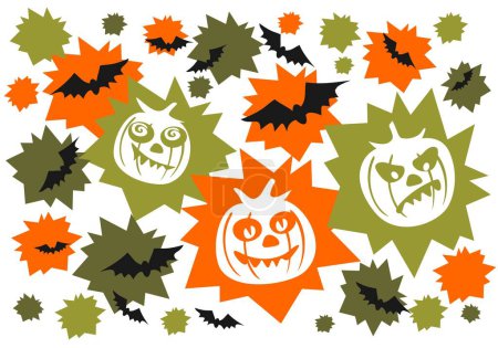 Ilustración de Calabazas y murciélagos sobre un fondo blanco. ilustración de Halloween. - Imagen libre de derechos