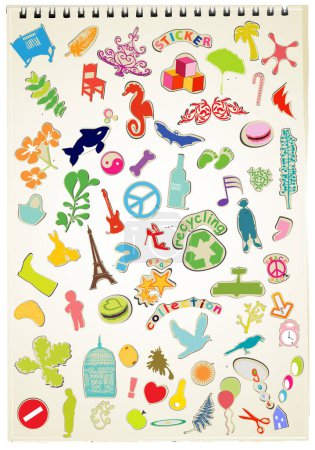Illustration for Stickers collection on workbook background - Royalty Free Image