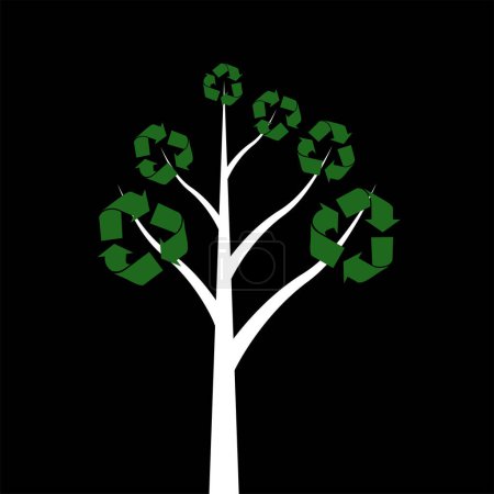 Ilustración de Árbol con símbolos de reciclaje sobre fondo negro - Imagen libre de derechos