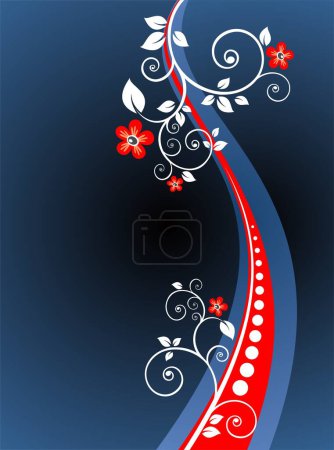 Téléchargez les illustrations : Motif floral abstrait sur fond bleu foncé. - en licence libre de droit
