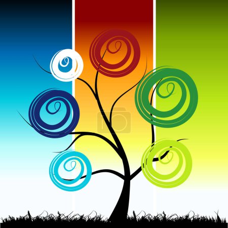 Illustration for Tree silhouette, color background - Royalty Free Image