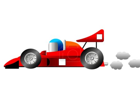 Téléchargez les illustrations : Drôle de voiture de course isolé sur fond blanc - en licence libre de droit