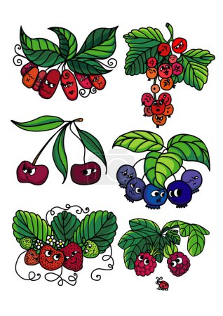 Illustration for Set of different berries pairs in love - Royalty Free Image