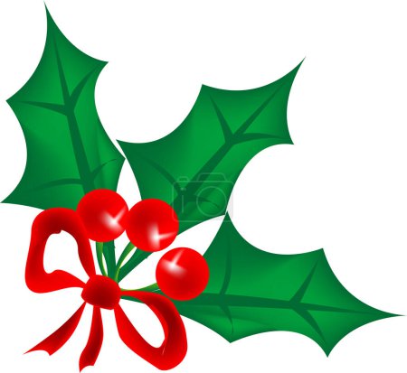 Illustration for Christmas decoration of holly leaves and berries with ribbon bow useful for page decoration,  border, or background in vector format - Royalty Free Image