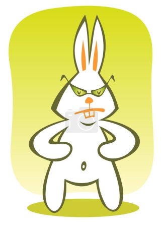 Téléchargez les illustrations : Dessin animé lapin en colère isolé sur un fond vert. - en licence libre de droit