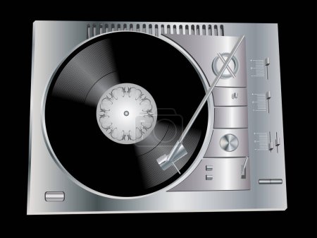 Illustration for The image of a vinyl DJ's deck grey colour on black background. - Royalty Free Image