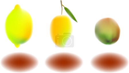 Téléchargez les illustrations : Illustration, vecteur pour une variété de fruits, citron, mangue, kiwi - en licence libre de droit