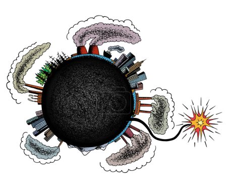 Ilustración de La Tierra como una bomba lista para la explosión debido a los problemas ecológicos - Imagen libre de derechos
