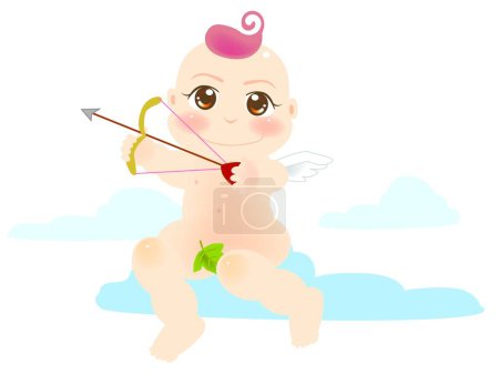 Téléchargez les illustrations : Illustration vectorielle pour un bébé ange est de tirer une flèche - en licence libre de droit